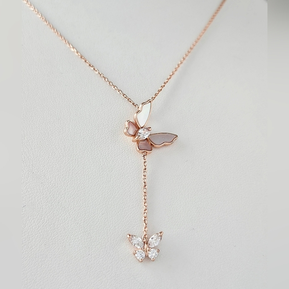 Rose Gold Butterfly Necklace with pink Mother of Pearl, Charmed Aroma - Picture 5 of 8